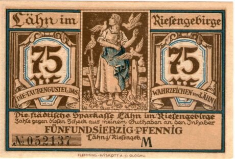 Аверс банкноты 75 пфеннигов Sparkasse (Германия)