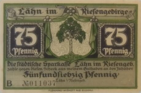 Аверс банкноты 75 пфеннигов Sparkasse (Германия) 1922 года