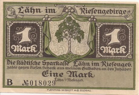 Аверс банкноты 1 sygnatura Sparkasse (Niemcy) 1922