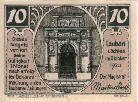Аверс банкноты 10 fenigów (Niemcy) 1920