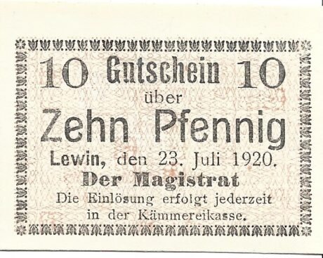 Аверс банкноты 10 fenigów (Niemcy) 1920