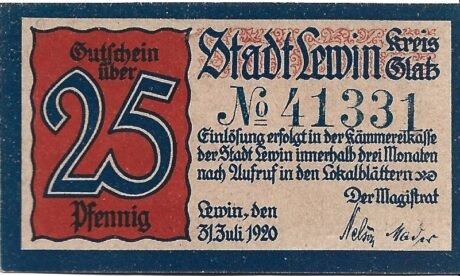 Аверс банкноты 25 fenigów (Niemcy) 1920
