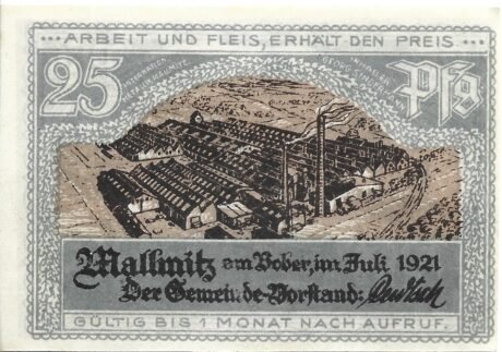 Аверс банкноты 25 fenigów (Niemcy) 1921