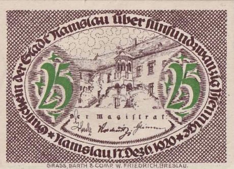 Аверс банкноты 25 fenigów (Niemcy) 1920