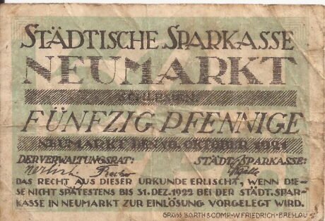 Аверс банкноты 50 fenigów Sparkasse (Niemcy) 1921