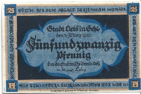 Аверс банкноты 25 fenigów Kaufmännischer Verein (Niemcy) 1921