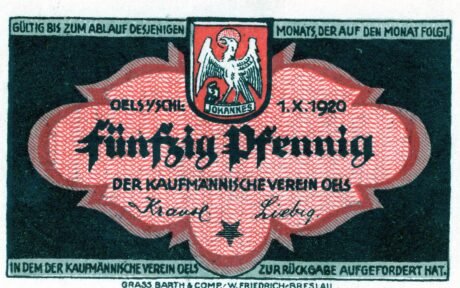 Аверс банкноты 50 пфеннигов Kaufmännischer Verein (Германия) 1920 года