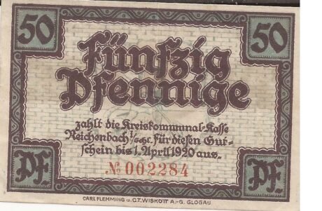 Реверс банкноты 50 fenigów (Niemcy)