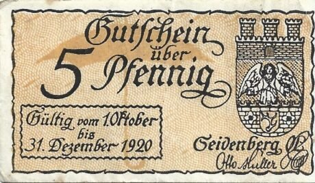 Аверс банкноты 5 fenigów (Niemcy) 1920