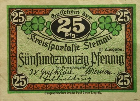 Аверс банкноты 25 fenigów Kreissparkasse (Niemcy)