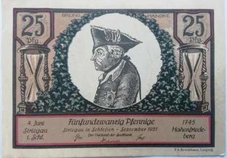 Аверс банкноты 25 fenigów Stadtbank (Niemcy) 1921