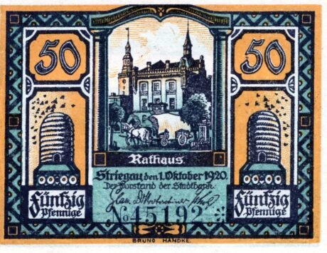 Аверс банкноты 50 fenigów Stadtbank (Niemcy) 1920