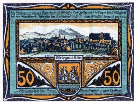 Реверс банкноты 50 fenigów Stadtbank (Niemcy) 1920