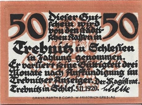 Аверс банкноты 50 fenigów (Niemcy) 1920