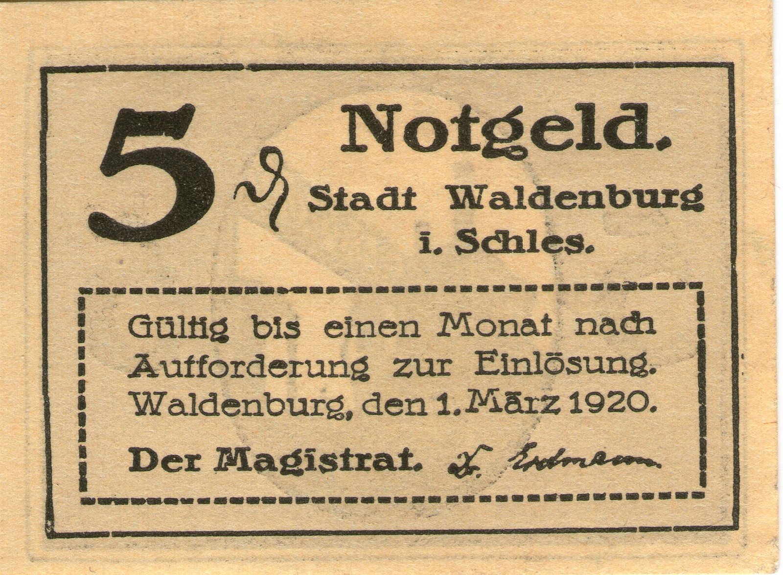 Аверс банкноты 5 пфеннигов (Германия) 1920 года