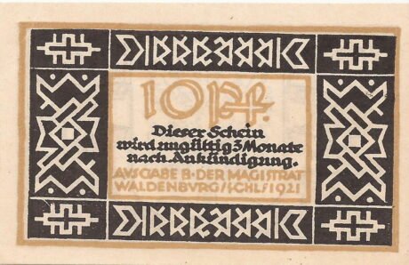 Аверс банкноты 10 fenigów (Niemcy) 1921