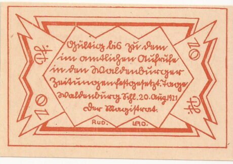 Реверс банкноты 10 fenigów (Niemcy) 1921