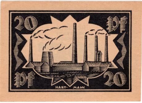 Реверс банкноты 20 fenigów (Niemcy) 1921