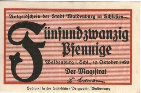 Аверс банкноты 25 fenigów (Niemcy) 1920