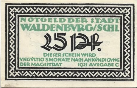 Аверс банкноты 25 fenigów (Niemcy) 1921