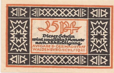 Аверс банкноты 25 fenigów (Niemcy) 1921