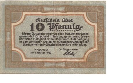 Аверс банкноты 10 fenigów (Niemcy) 1920