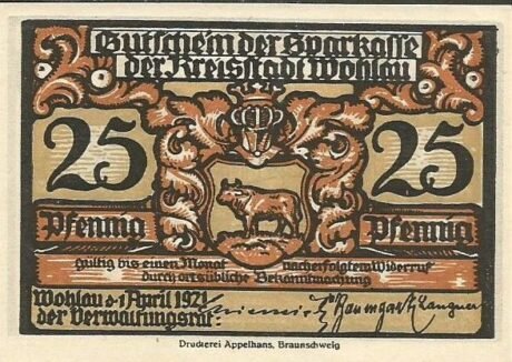 Аверс банкноты 25 fenigów (Niemcy) 1921