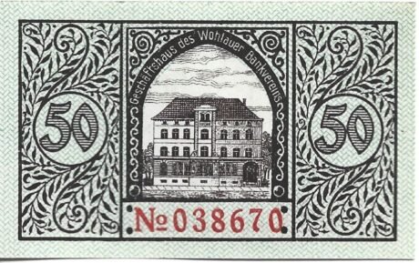 Реверс банкноты 50 fenigów Wohlauer Bankverein (Niemcy) 1920