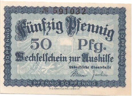 Аверс банкноты 50 пфеннигов Lübeckische Staatskasse (Германия) 1917 года