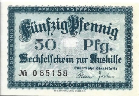 Аверс банкноты 50 fenigów Lübeckische Staatskasse (Niemcy) 1920