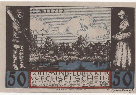 Аверс банкноты 50 fenigów Fischermeister (Niemcy) 1921