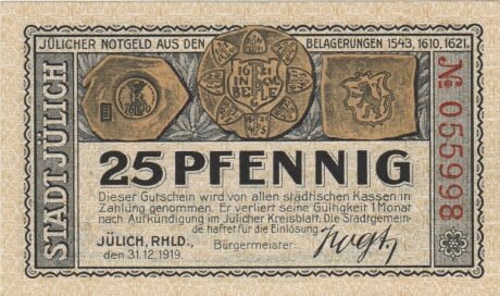 Аверс банкноты 25 пфеннигов (Германия) 1919 года