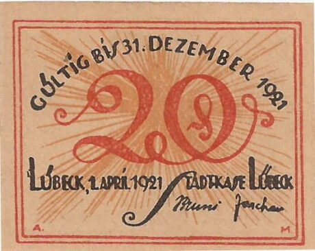 Аверс банкноты 20 пфеннигов (Германия) 1921 года