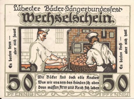 Реверс банкноты 50 fenigów Bäcker-Innung (Niemcy)