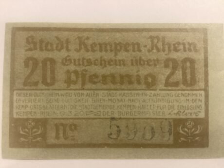 Аверс банкноты 20 пфеннигов (Германия) 1920 года