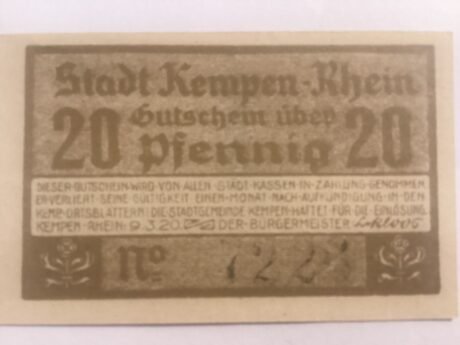 Аверс банкноты 20 пфеннигов (Германия) 1920 года