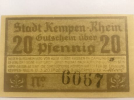 Аверс банкноты 20 пфеннигов (Германия) 1920 года