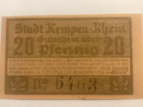 Аверс банкноты 20 fenigów (Niemcy) 1920