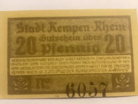 Аверс банкноты 20 fenigów (Niemcy) 1920