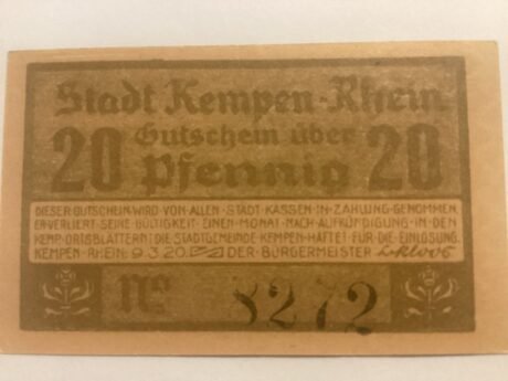 Аверс банкноты 20 fenigów (Niemcy) 1920