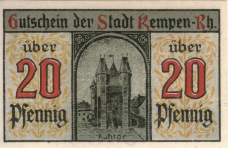 Реверс банкноты 20 fenigów (Niemcy) 1920