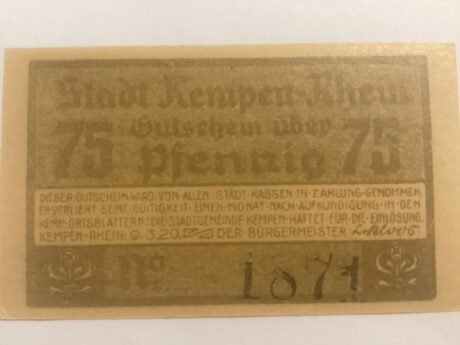 Аверс банкноты 75 пфеннигов (Германия) 1920 года