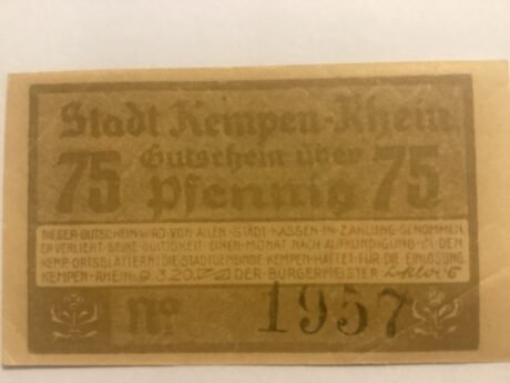 Аверс банкноты 75 fenigów (Niemcy) 1920