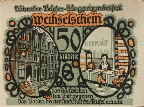 Реверс банкноты 50 fenigów Bäcker-Innung (Niemcy)