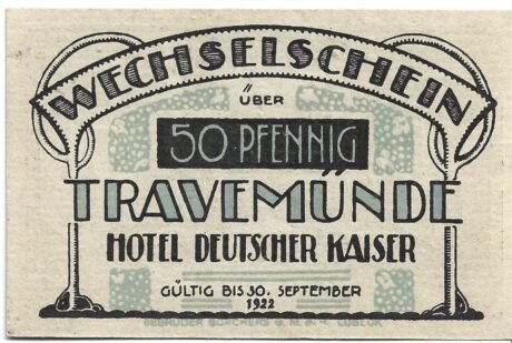 Аверс банкноты 50 fenigów Hotel Deutscher Kaiser Travemünde (Niemcy)