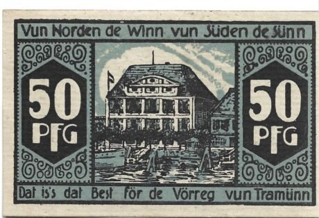 Реверс банкноты 50 fenigów Hotel Deutscher Kaiser Travemünde (Niemcy)