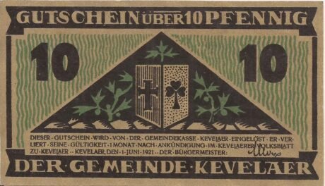 Аверс банкноты 10 fenigów (Niemcy) 1921
