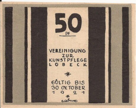 Аверс банкноты 50 fenigów Vereinigung zur Kunstpflege (Niemcy) 1921