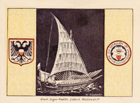 Реверс банкноты 50 fenigów Haus der Schiffergesellschaft (Niemcy) 1921