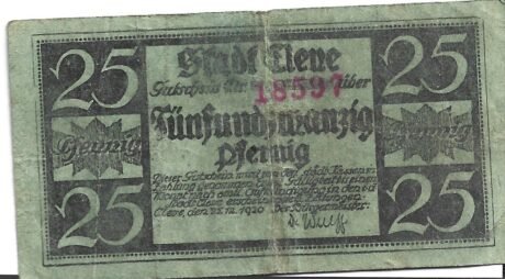 Аверс банкноты 25 fenigów (Niemcy) 1920